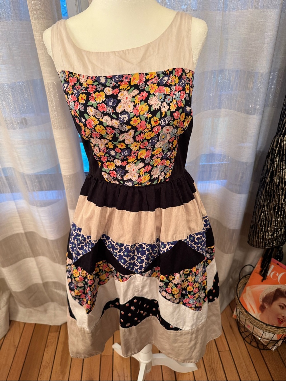 Anthropologie Leifnotes "Ivete" mixed-print patchwork dress